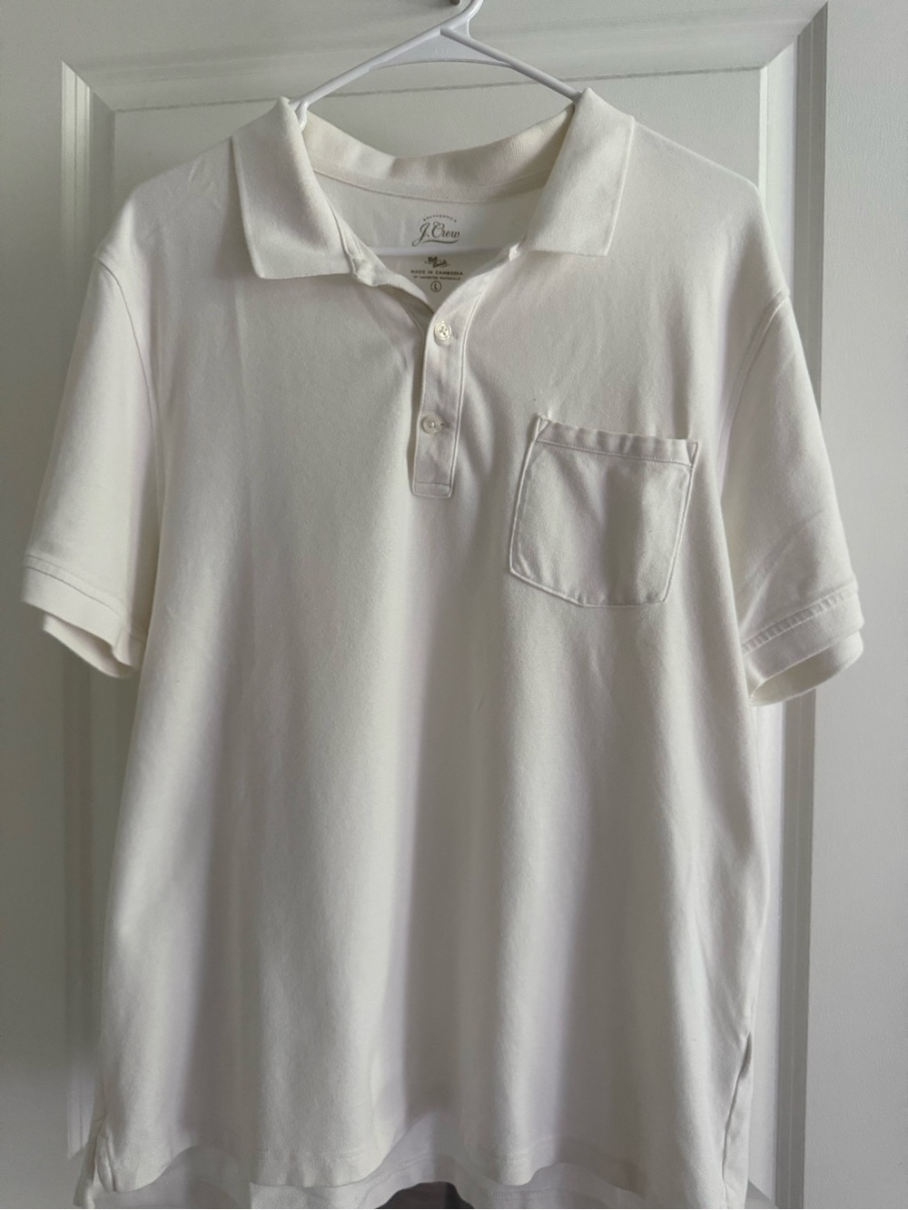 J. Crew Men's White Short-Sleeve Polo with Chest Pocket